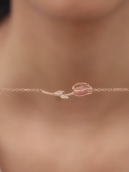 Rose Gold Pink Quartz Flower Bracelet