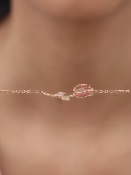 Rose Gold Pink Quartz Flower Bracelet