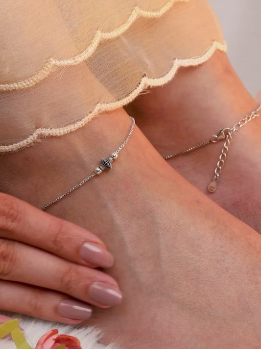 Oxidised Silver Starlace Charm Anklet