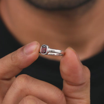 Silver Garnet Squircle Ring For Him