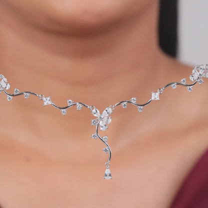 Silver Vine Crystal Necklace
