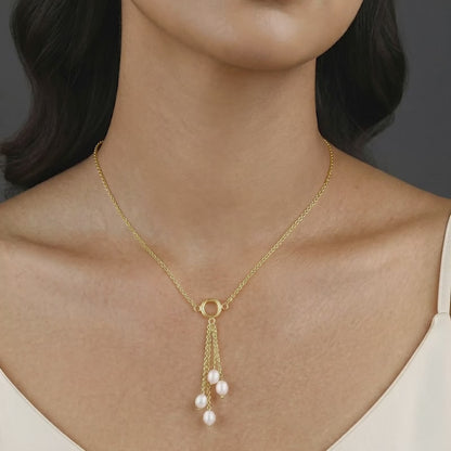 Golden Lariat Pearl Necklace