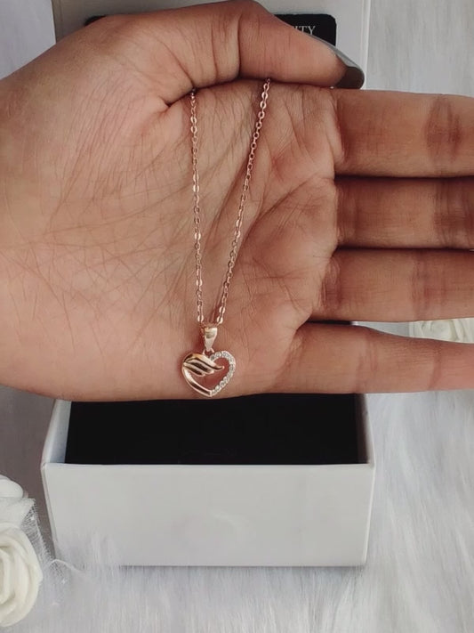 Rose Gold Winged Heart Pendant with Link Chain