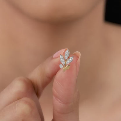 Gold Sylvaine Leaf Lab Grown Diamond Earrings