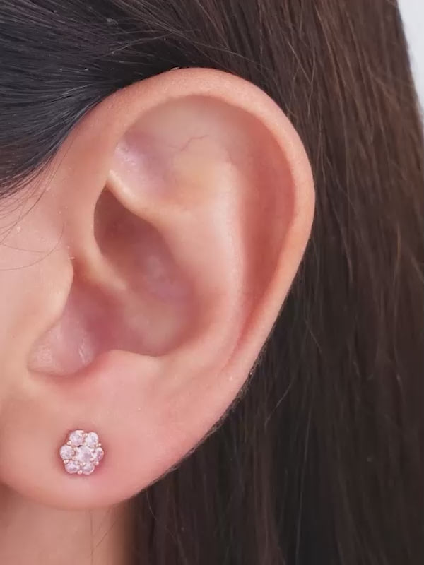 Rose Gold Baby Pink Flower Stud Earrings