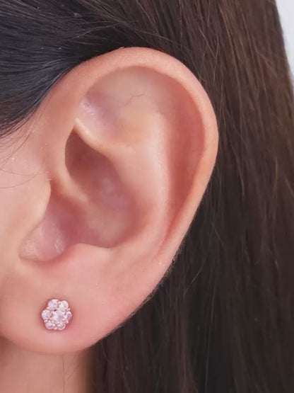 Rose Gold Baby Pink Flower Stud Earrings
