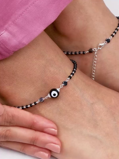 Silver Black Evil Eye Anklet