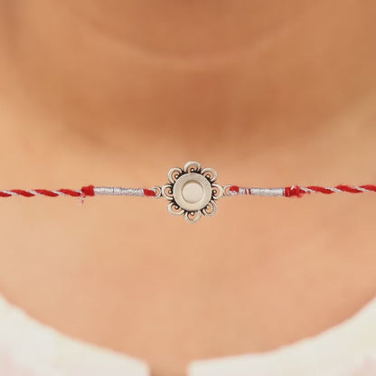 Oxidised Silver Pearl Flower Rakhi