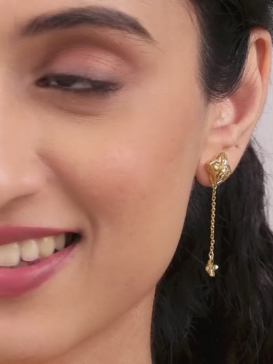 Golden Artsy Floral Earrings