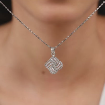 Silver Chequer Rhombus Pendant With Link Chain