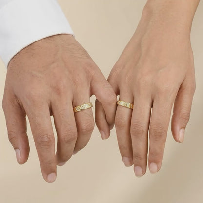 Golden Love in Wave Couple Rings