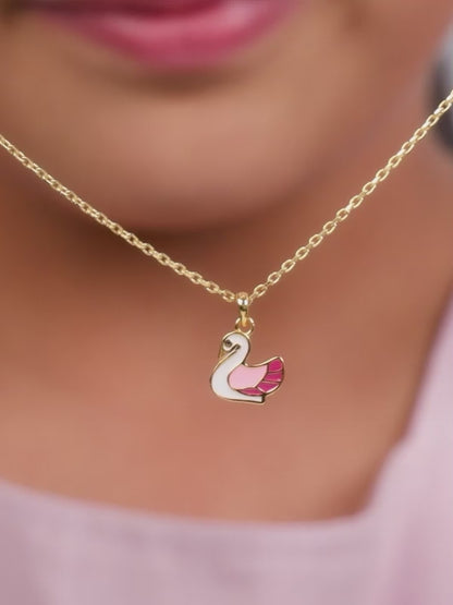 Golden Dainty Swan Kids Pendant with Link Chain