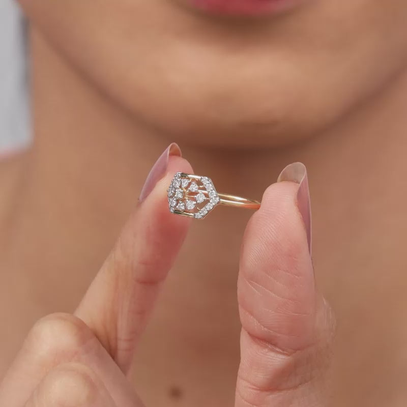 Gold Hexagonaria Lab Grown Diamond Ring – Heer by GIVA