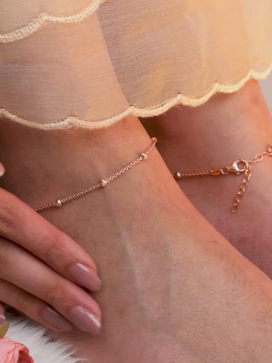 Rose Gold Moon Bead Anklet