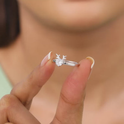 Silver Fawn Heart Ring