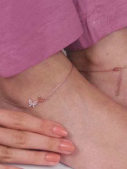 Rose Gold Butterfly Duo Anklet