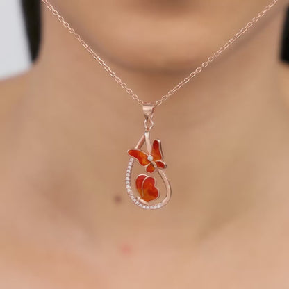 Rose Gold Flutterdrop Pendant With Link Chain