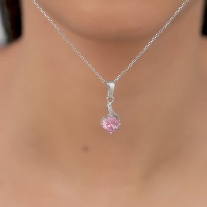 Silver Pink Shine Pendant With Link Chain