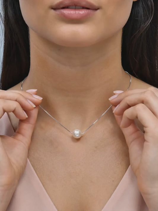 Silver White Pearl Moon Necklace