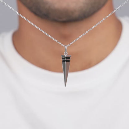 Silver Spike Pendant With Link Chain For Him