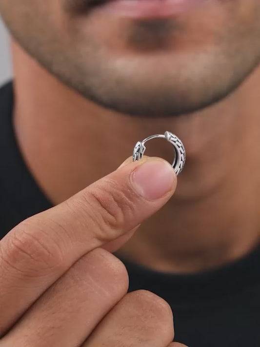 Oxidised Silver GeoGlint Hoop Earring For Him