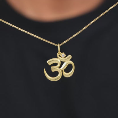 Golden Classic Om Pendant With Box Chain For Him