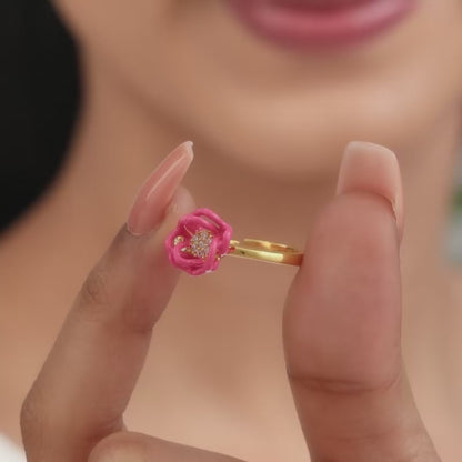 Golden Pink Brahma Kamal Bud Earrings And Ring