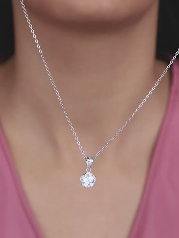 Silver Zircon Mini Flower Pendant with Box Chain