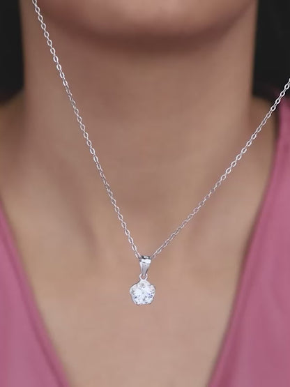 Silver Zircon Mini Flower Pendant with Box Chain