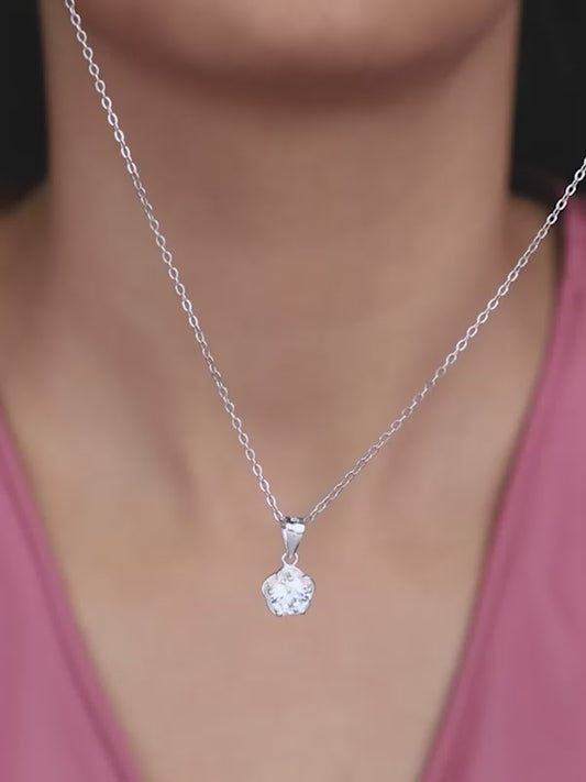 Silver Zircon Mini Flower Pendant with Box Chain