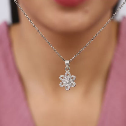 Silver Floris Pendant With Link Chain