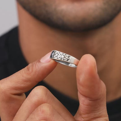 Oxidised Silver Dark Square Ring For Him