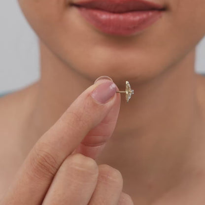 Gold Camellia Floral Lab Grown Diamond Earrings