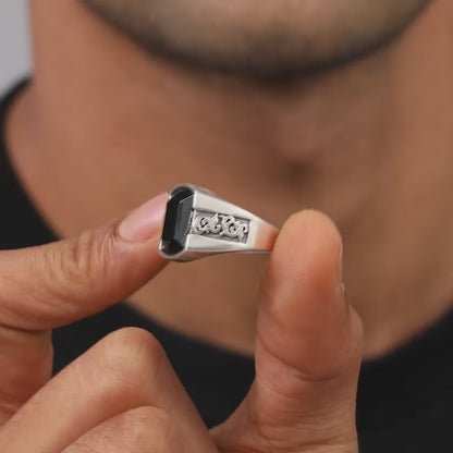 Oxidised Silver Bold Black Ring For Him