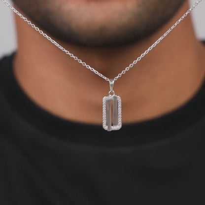 Silver Lumen Frame Pendant With Link Chain For Him