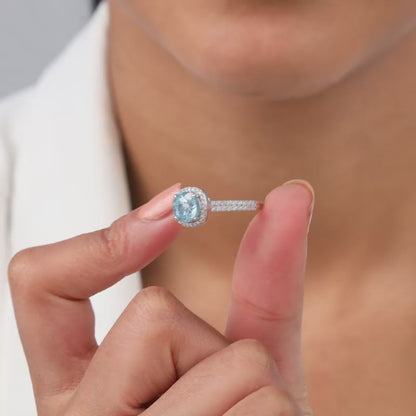 Silver Glowing Blue Topaz Ring