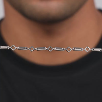 Silver Square & Bar Chain For Him