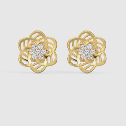 Gold Floral Love Diamond Stud Earrings
