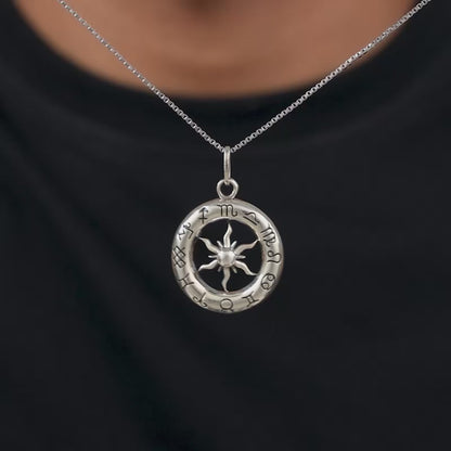 Oxidised Silver AstroHalo Pendant With Box Chain For Him