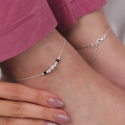 Silver Eclipse Black Bead Anklet