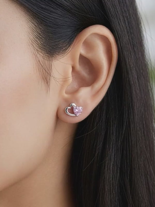 Silver Duo Heartbeats Stud Earrings