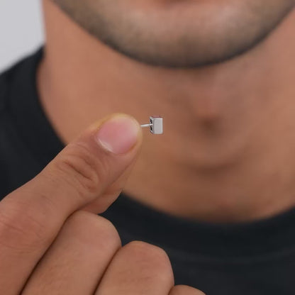 Silver Square Onyx Stud For Him