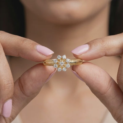Gold Mesmerising Flower Lab Grown Diamond Ring (Size 12)