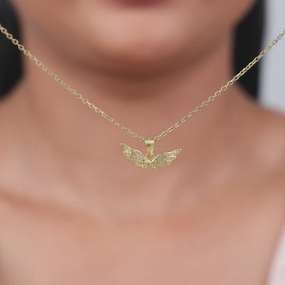 Golden Angel Wings Pendant With Link Chain