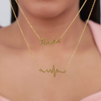Golden Personalised Heartbeat Layered Necklace