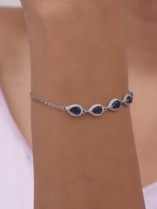 Silver Royal Blue Drop Bracelet