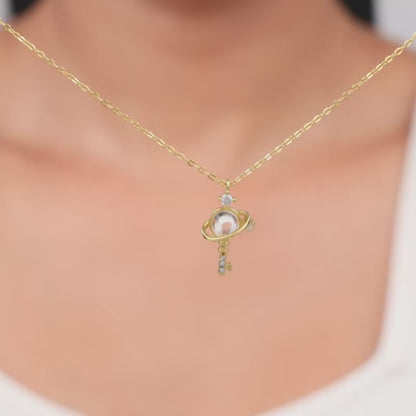 Golden Cosmic Key Pendant With Link Chain