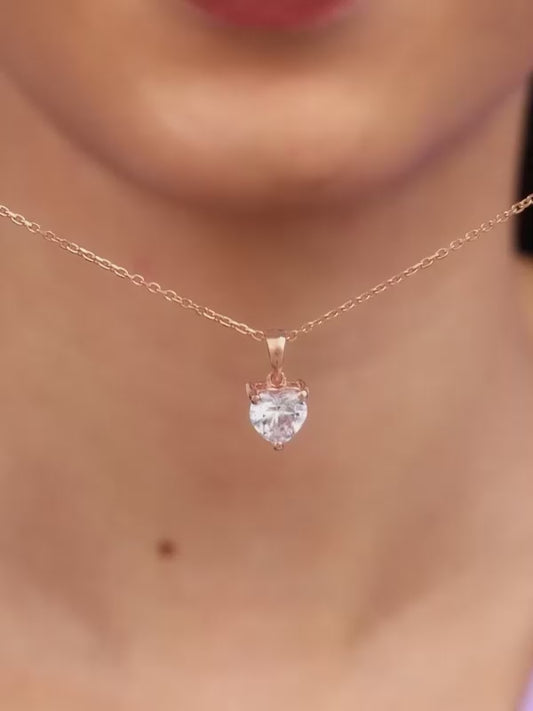 Rose Gold Solitaire Heart Pendant With Link Chain