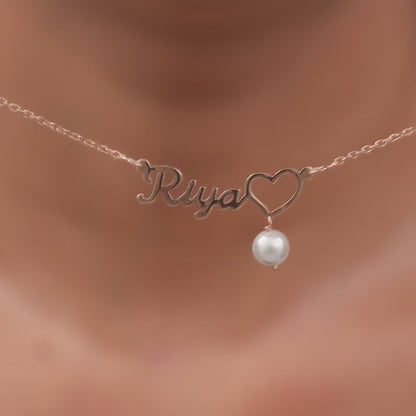 Rose Gold Personalised Pearl Heart Necklace
