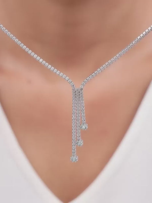 Silver Zirconia Lariat Necklace